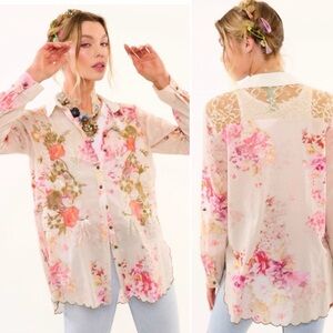 Aratta Floral Lace Blouse - Pink and Gold